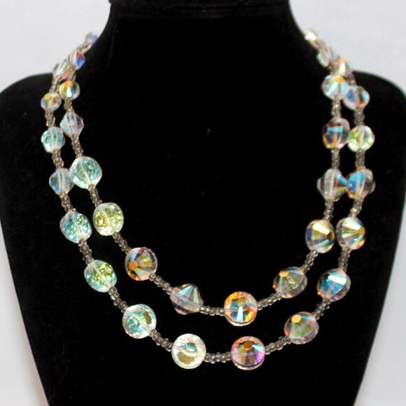 Vintage Vendome Deltah L H & S Inc. Double Strand AB Crystal Necklace - Picture 1 of 16